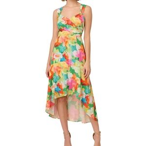 NWT Adrianna Papell Green Multi Floral High-Low Sleeveless Midi Dress Size 10